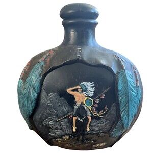 Vintage Native American Folk  Art‎ Hand Painted Provincial Mold Ceramic Decanter
